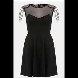 Topshop Beaded Shoulder Black Skater Mini Dress